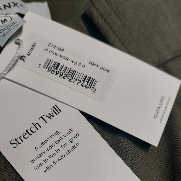 NWT Spanx Deep Pine Green Wide-Leg Stretch Twill Crop Pants, Size M - Picture 5 of 11